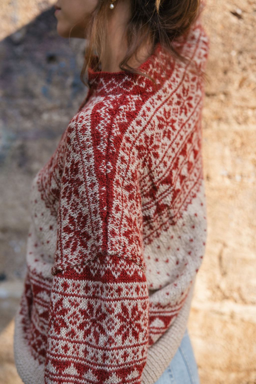 Imogene Oversized Wool Henley in Snowflake Print Made to Order