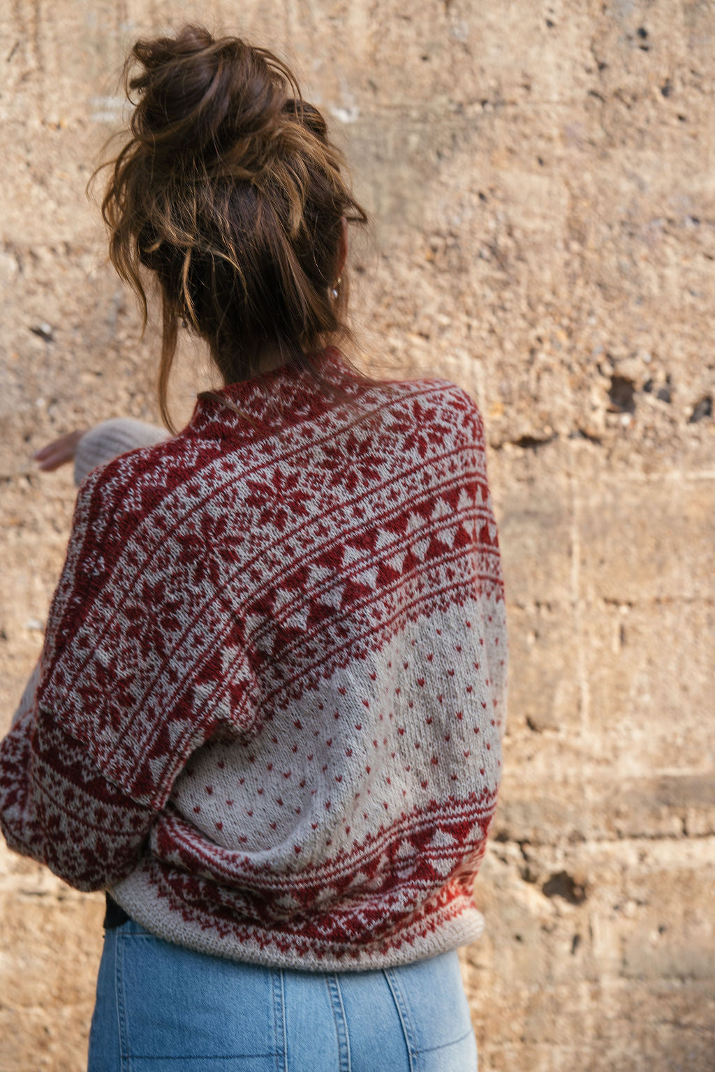 Imogene Oversized Wool Henley in Snowflake Print Made to Order