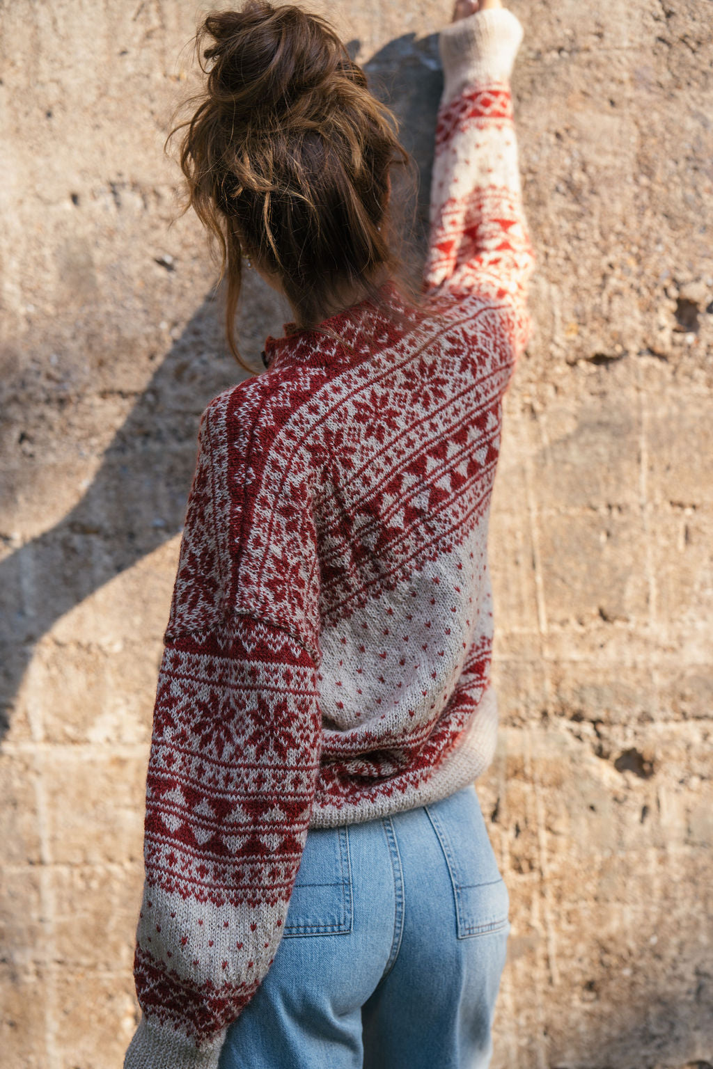 Imogene Oversized Wool Henley in Snowflake Print Made to Order