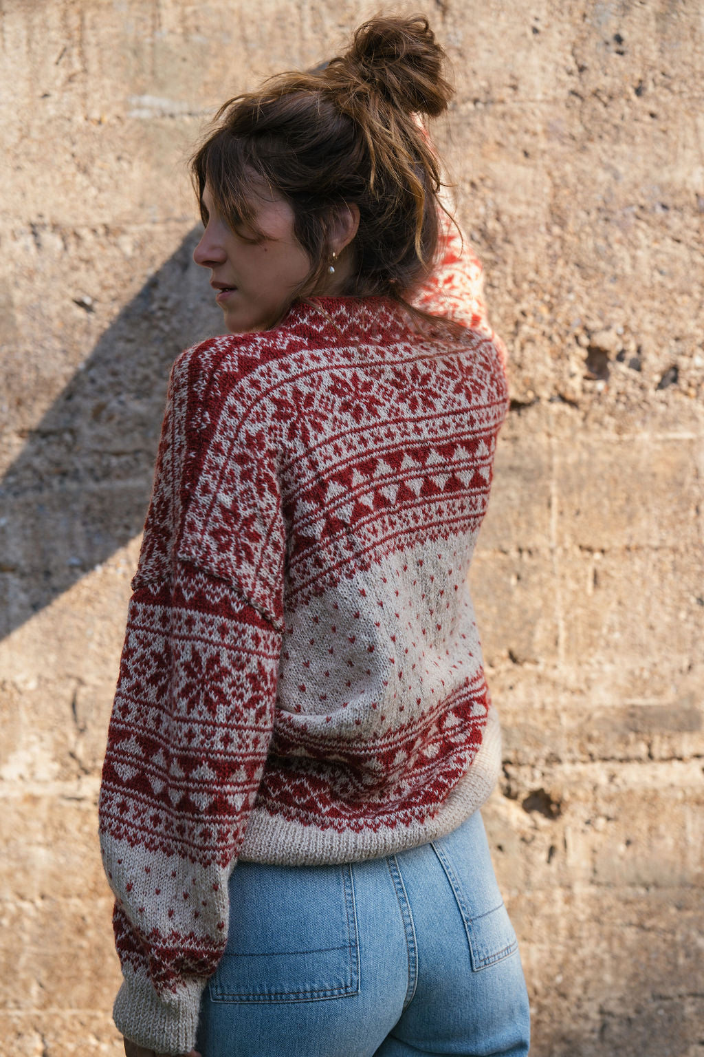 Imogene Oversized Wool Henley in Snowflake Print Made to Order