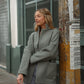 Portuguese Wool Pieper Coat in Teal and Cream Thin Stripe Made to Order