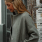Portuguese Wool Pieper Coat in Teal and Cream Thin Stripe Made to Order