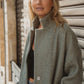 Portuguese Wool Pieper Coat in Teal and Cream Thin Stripe Made to Order