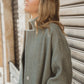 Portuguese Wool Pieper Coat in Teal and Cream Thin Stripe Made to Order
