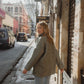 Portuguese Wool Pieper Coat in Teal and Cream Thin Stripe Made to Order