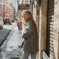 Portuguese Wool Pieper Coat in Teal and Cream Thin Stripe Made to Order
