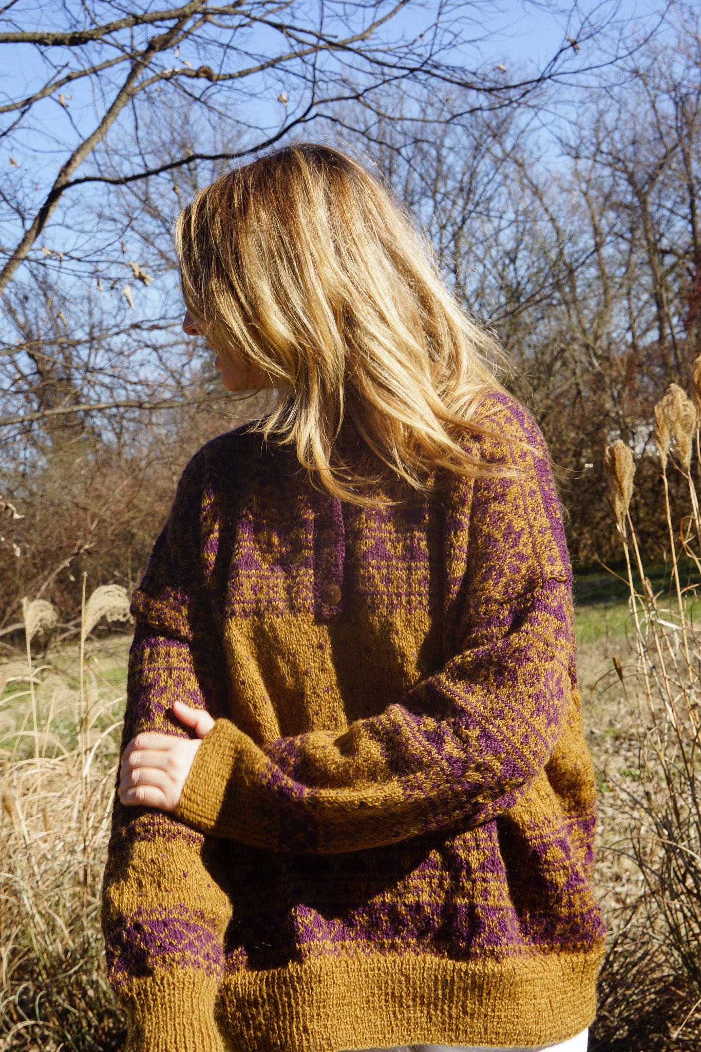 Imogene Oversized Wool Henley in Snowflake Print