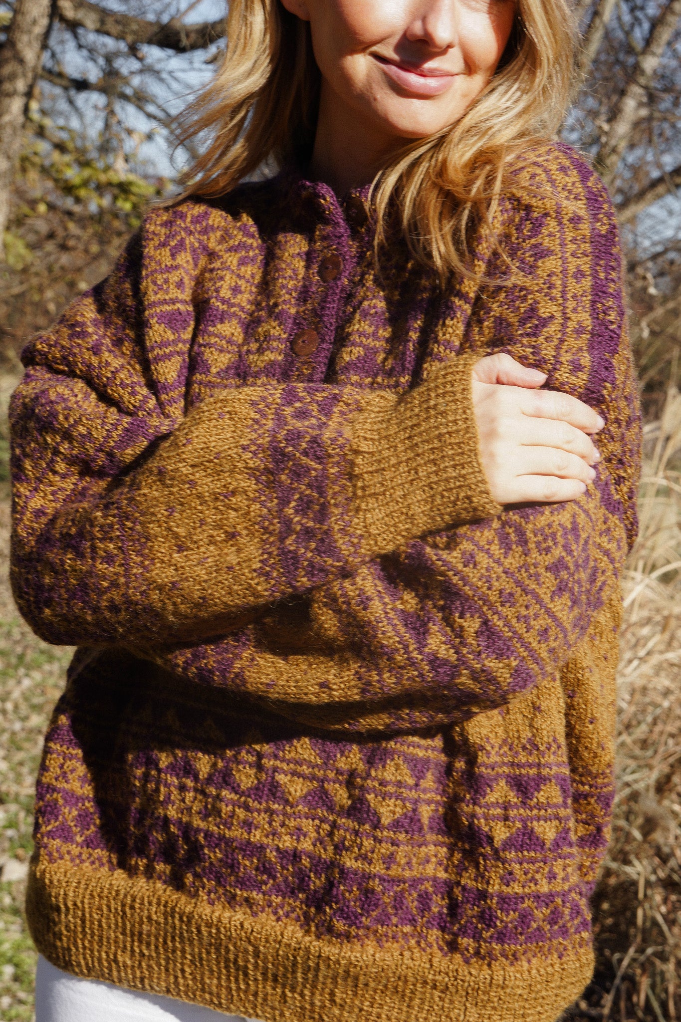 Imogene Oversized Wool Henley in Snowflake Print