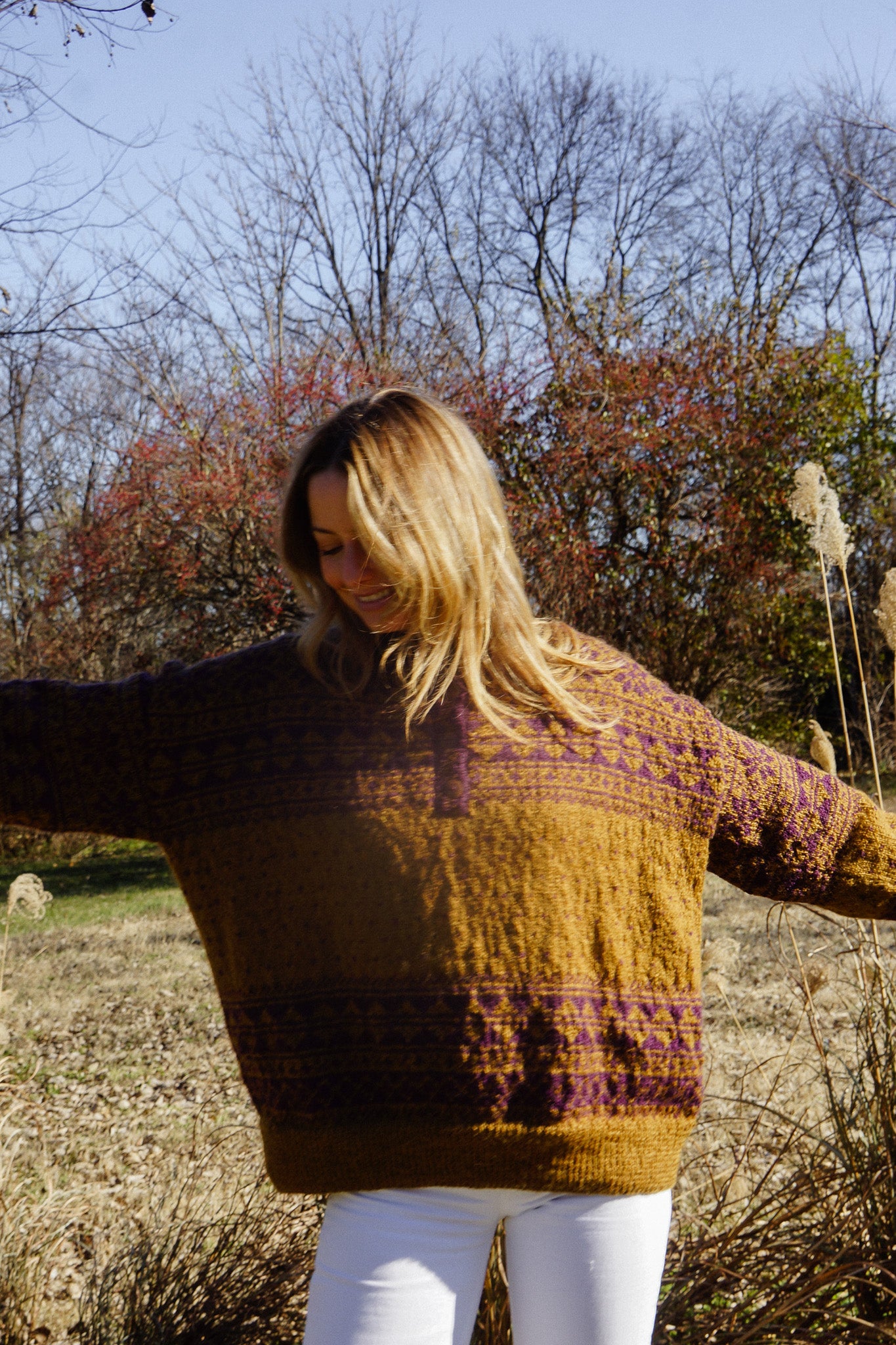 Imogene Oversized Wool Henley in Snowflake Print