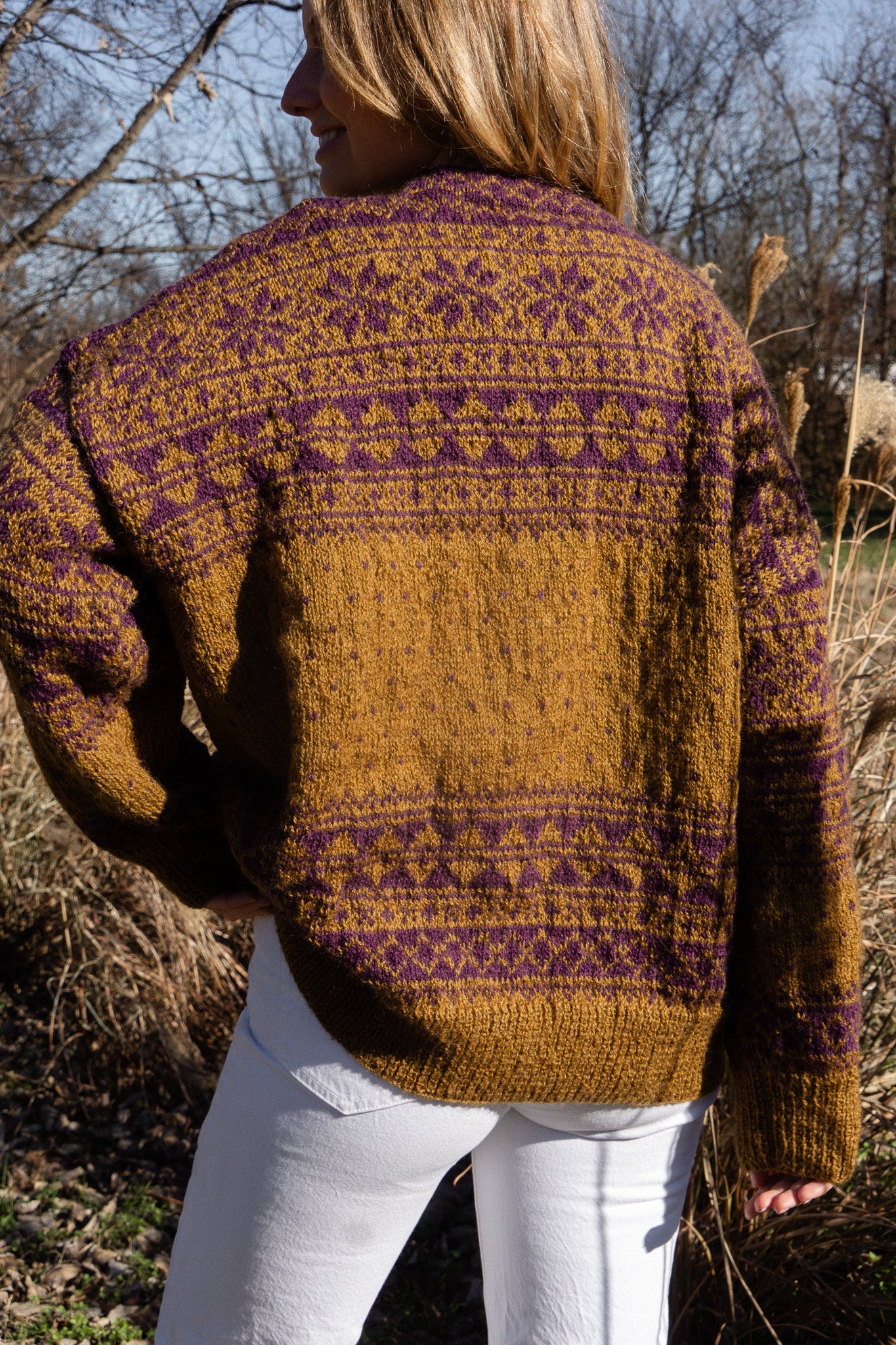 Imogene Oversized Wool Henley in Snowflake Print
