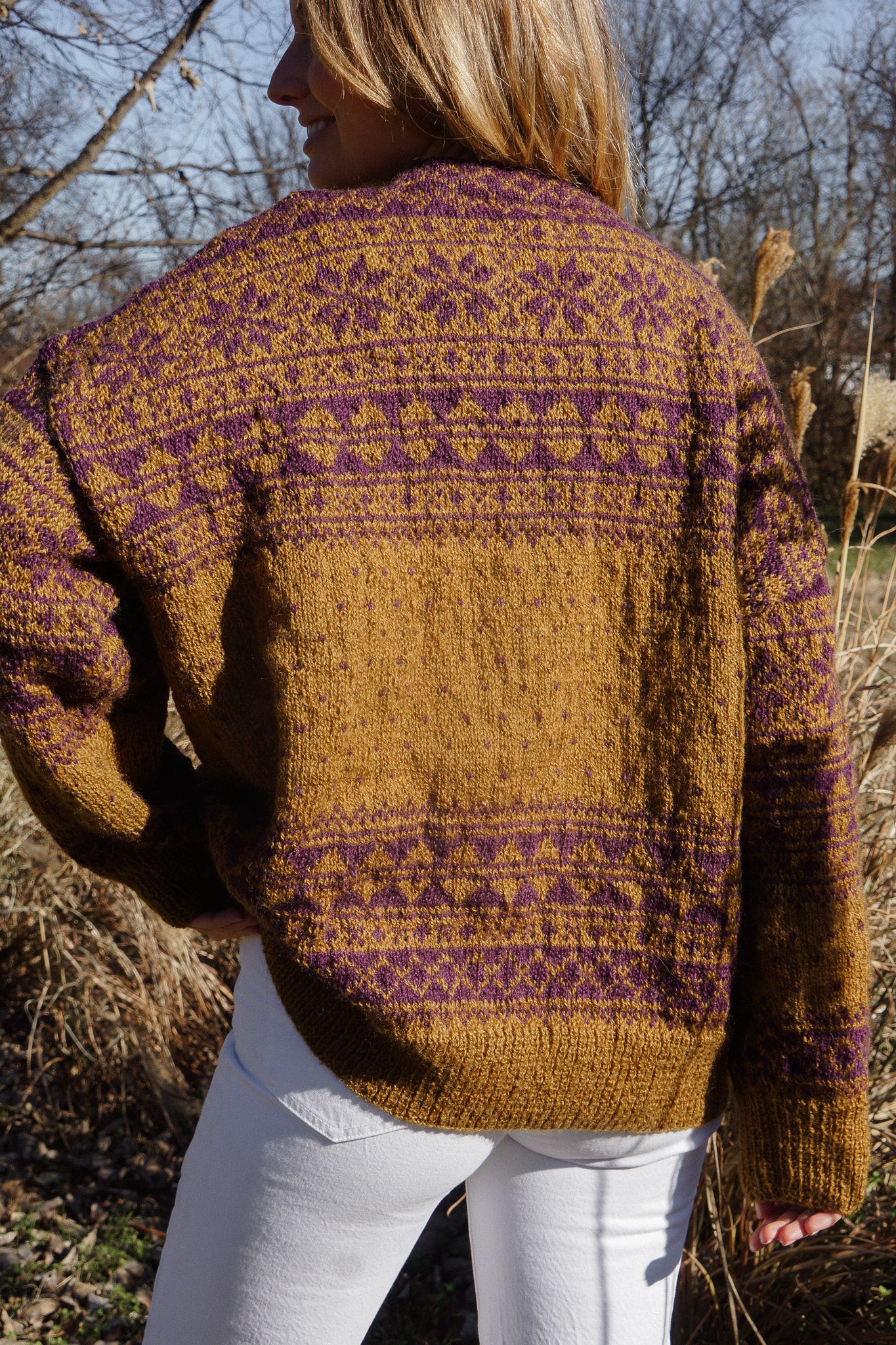 Imogene Oversized Wool Henley in Snowflake Print
