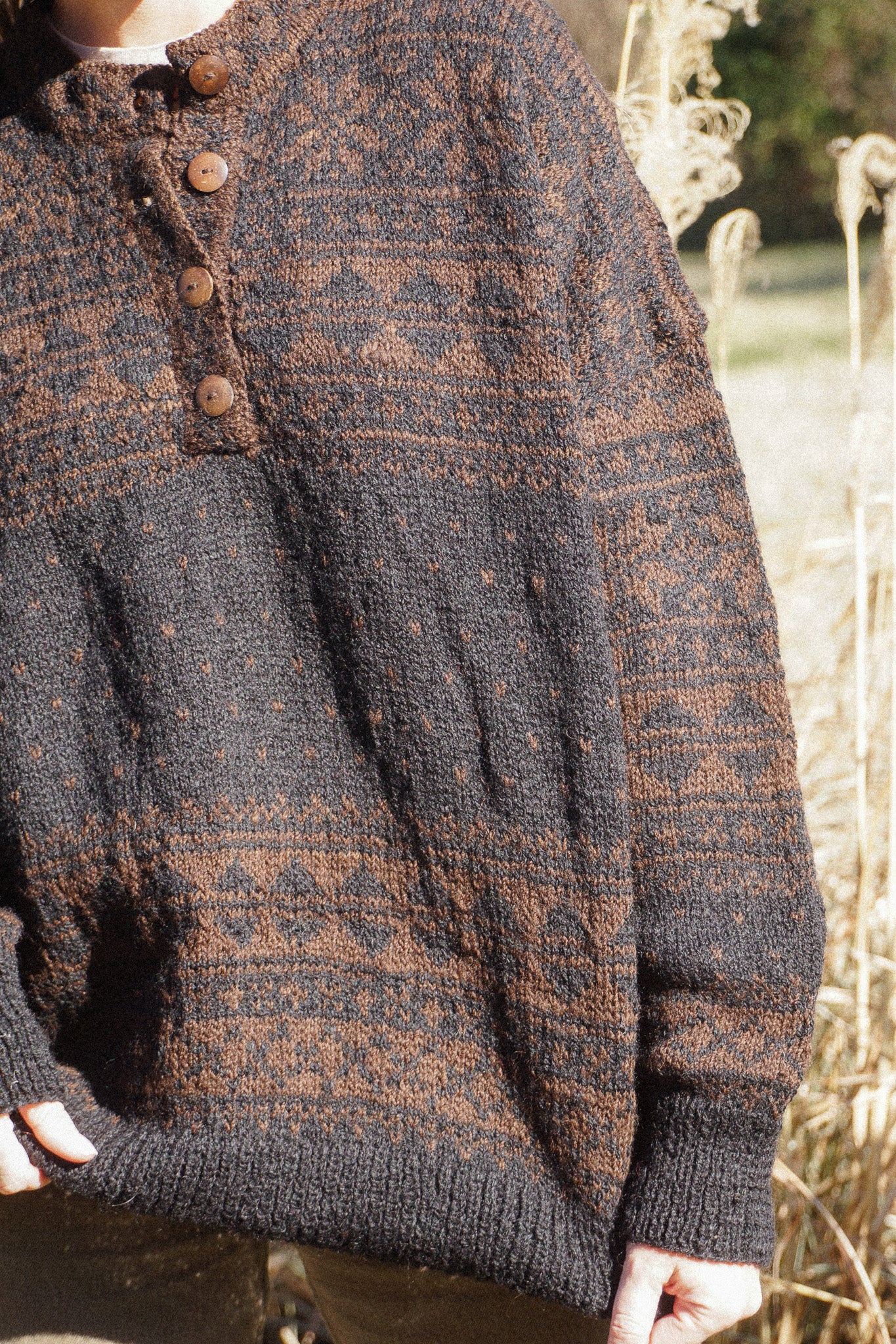 Imogene Oversized Wool Henley in Snowflake Print