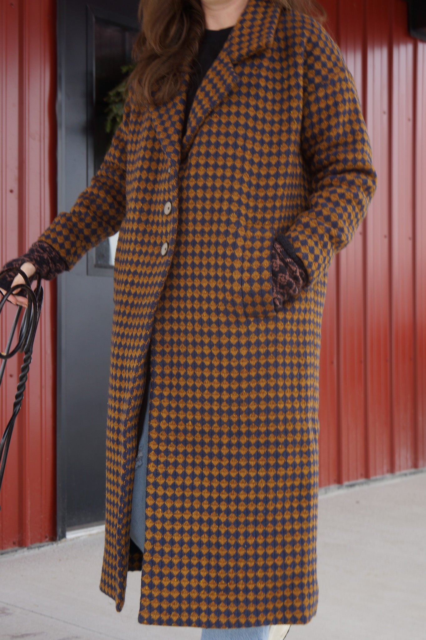 Portuguese Wool Polly Coat in Brown and Navy Check Made to Order