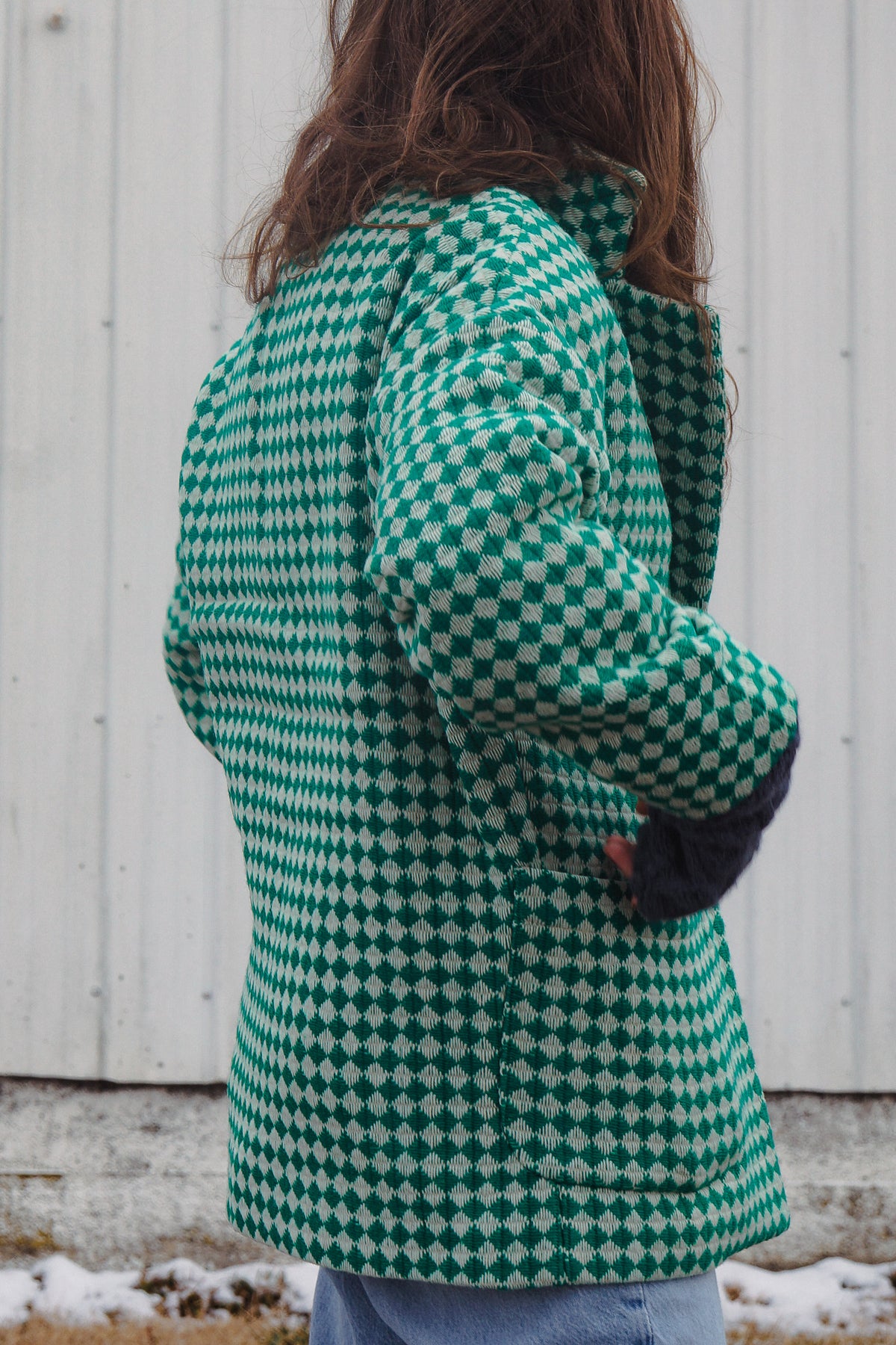 Portuguese Wool Pieper Coat in Green and Cream Check Made to Order February