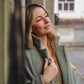 Portuguese Wool Pieper Coat in Teal and Cream Thin Stripe Made to Order