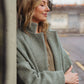 Portuguese Wool Pieper Coat in Teal and Cream Thin Stripe Made to Order