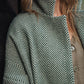 Portuguese Wool Pieper Coat in Teal and Cream Thin Stripe Made to Order