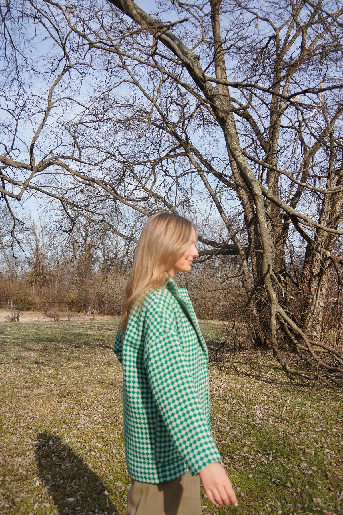 Portuguese Wool Pieper Coat in Green and Cream Check Made to Order February