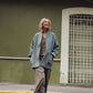 Portuguese Wool Pieper Coat in Teal and Cream Thin Stripe Made to Order