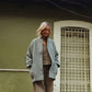 Portuguese Wool Pieper Coat in Teal and Cream Thin Stripe Made to Order