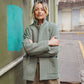 Portuguese Wool Pieper Coat in Teal and Cream Thin Stripe Made to Order