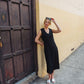 Marcy Midi Dress in Black Linen