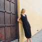 Marcy Midi Dress in Black Linen