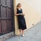 Marcy Midi Dress in Black Linen