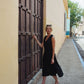 Marcy Midi Dress in Black Linen