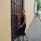 Marcy Midi Dress in Black Linen
