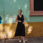 Marcy Midi Dress in Black Linen