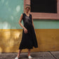 Marcy Midi Dress in Black Linen