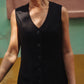 Marcy Midi Dress in Black Linen