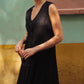 Marcy Midi Dress in Black Linen