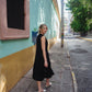 Marcy Midi Dress in Black Linen