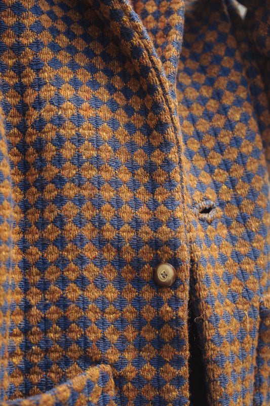 Portuguese Wool Pieper Coat in Brown and Navy Small Check Made to Order