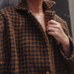 Portuguese Wool Pieper Coat in Brown and Navy Small Check Made to Order