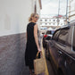 Marcy Midi Dress in Black Linen