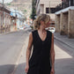 Marcy Midi Dress in Black Linen