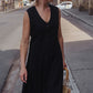 Marcy Midi Dress in Black Linen