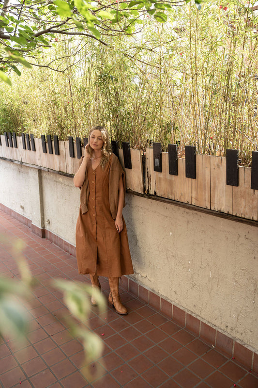 Marcy Midi Dress in Terracotta Cotton