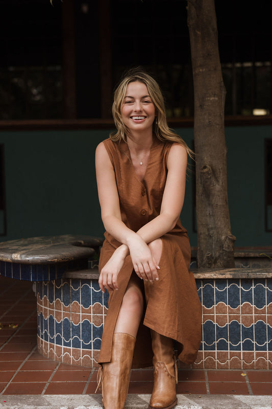 Marcy Midi Dress in Terracotta Cotton
