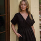Rose Drawstring Dress in Dark Brown Linen