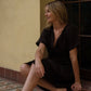 Rose Drawstring Dress in Dark Brown Linen