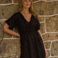 Rose Drawstring Dress in Dark Brown Linen