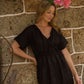 Rose Drawstring Dress in Dark Brown Linen