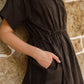 Rose Drawstring Dress in Dark Brown Linen