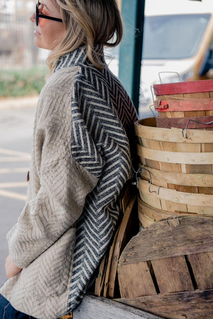 Portuguese Wool Pieper Coat in Neutral Mix-Match Herringbone