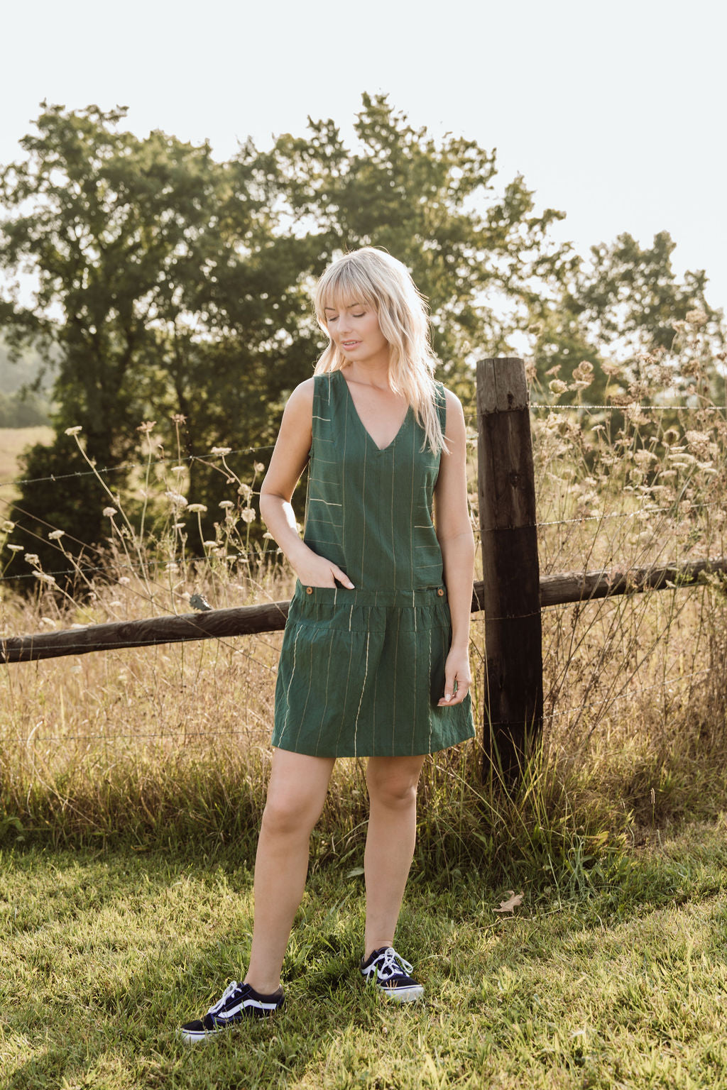 Handwoven Bina Dress in Dark Green - Pre-Order 2/30