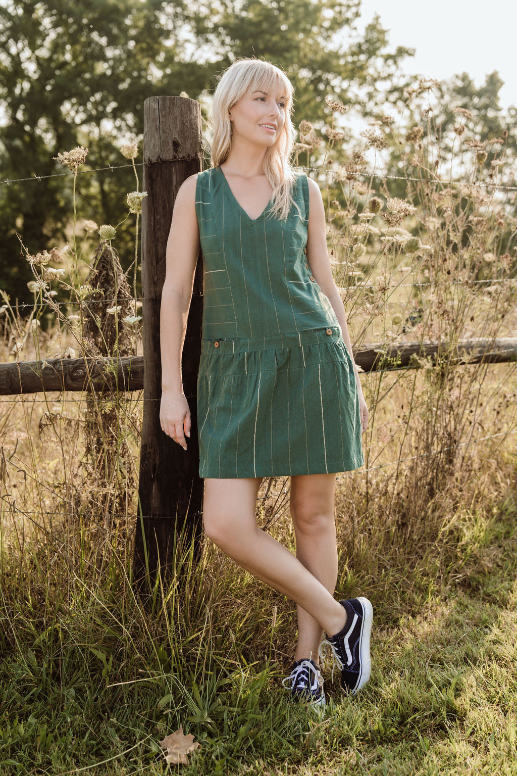 Handwoven Bina Dress in Dark Green - Pre-Order 2/30